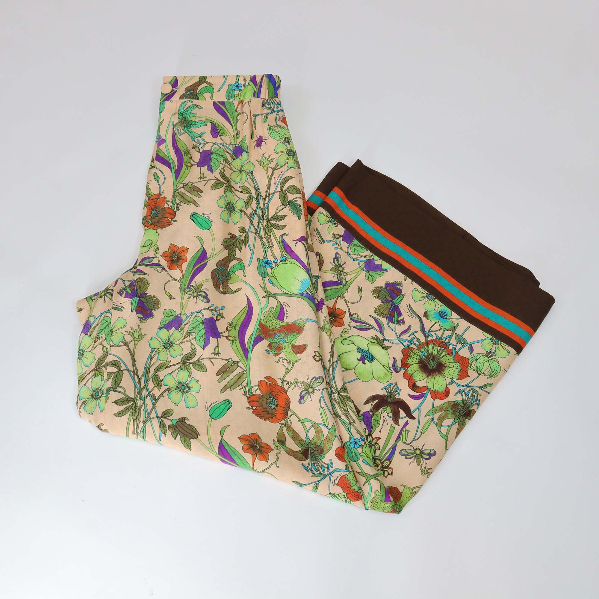 Gucci Multicolor Floral Print Silk Elastic Waist Pants