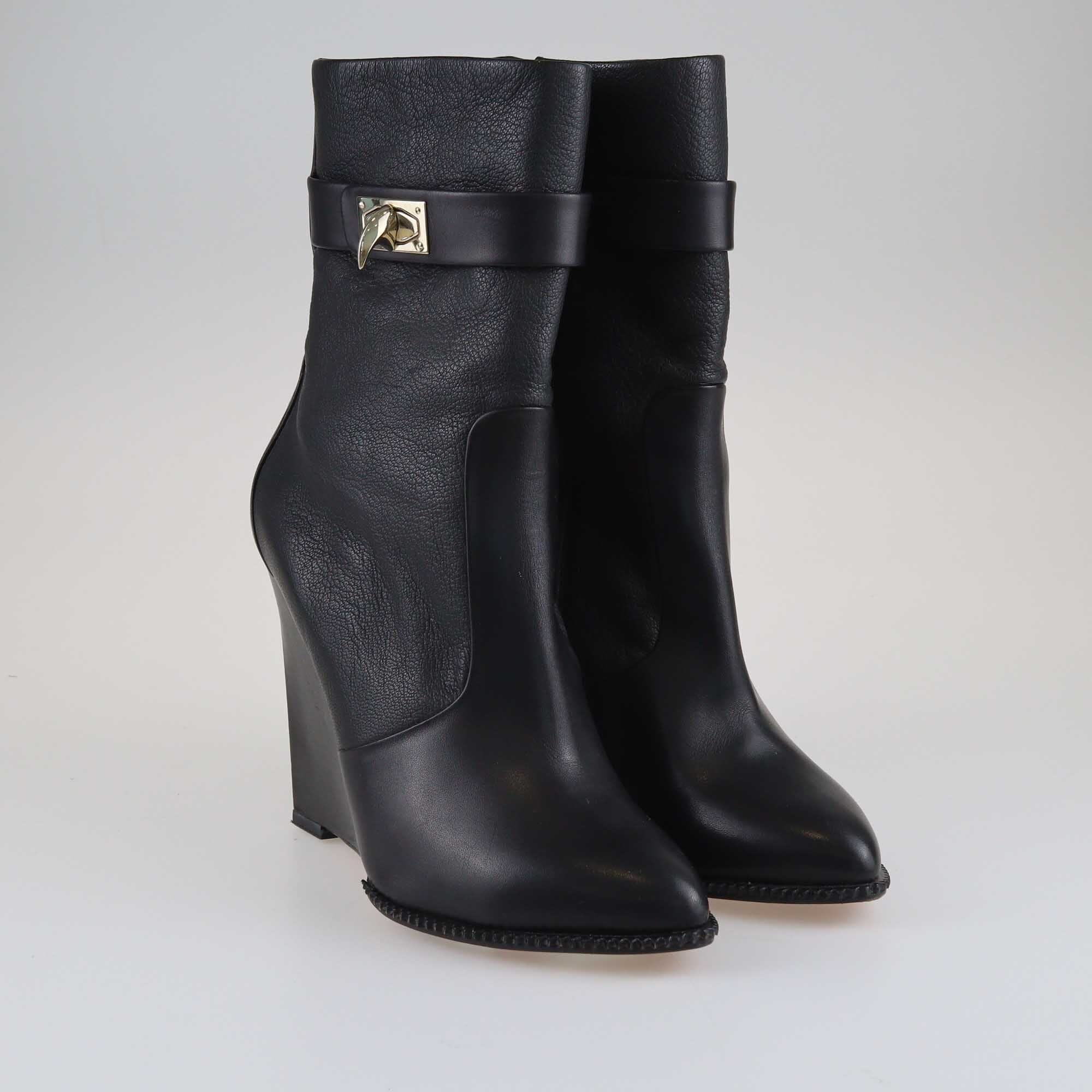 Givenchy Black Leather Shark Tooth Wedge Boots Shoes Givenchy 