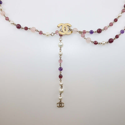 Chanel Multicolor Faux Pearl & Crystal Chain CC Belt