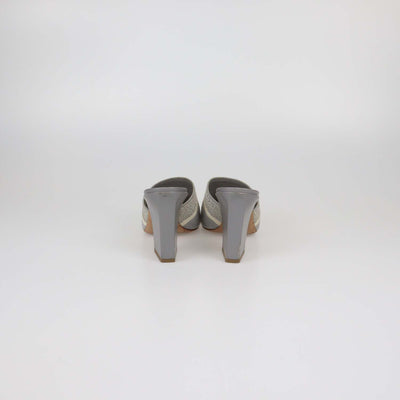 Christian Dior Grey Embroidered Canvas Dway Block Heel Slide Sandals