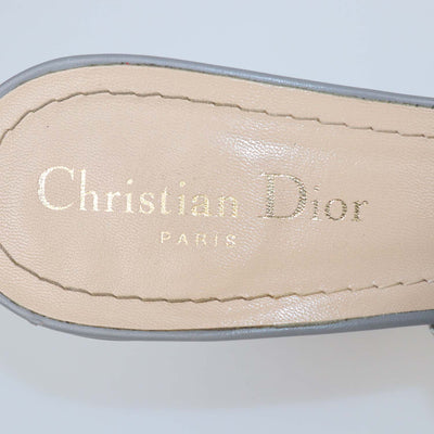 Christian Dior Grey Embroidered Canvas Dway Block Heel Slide Sandals