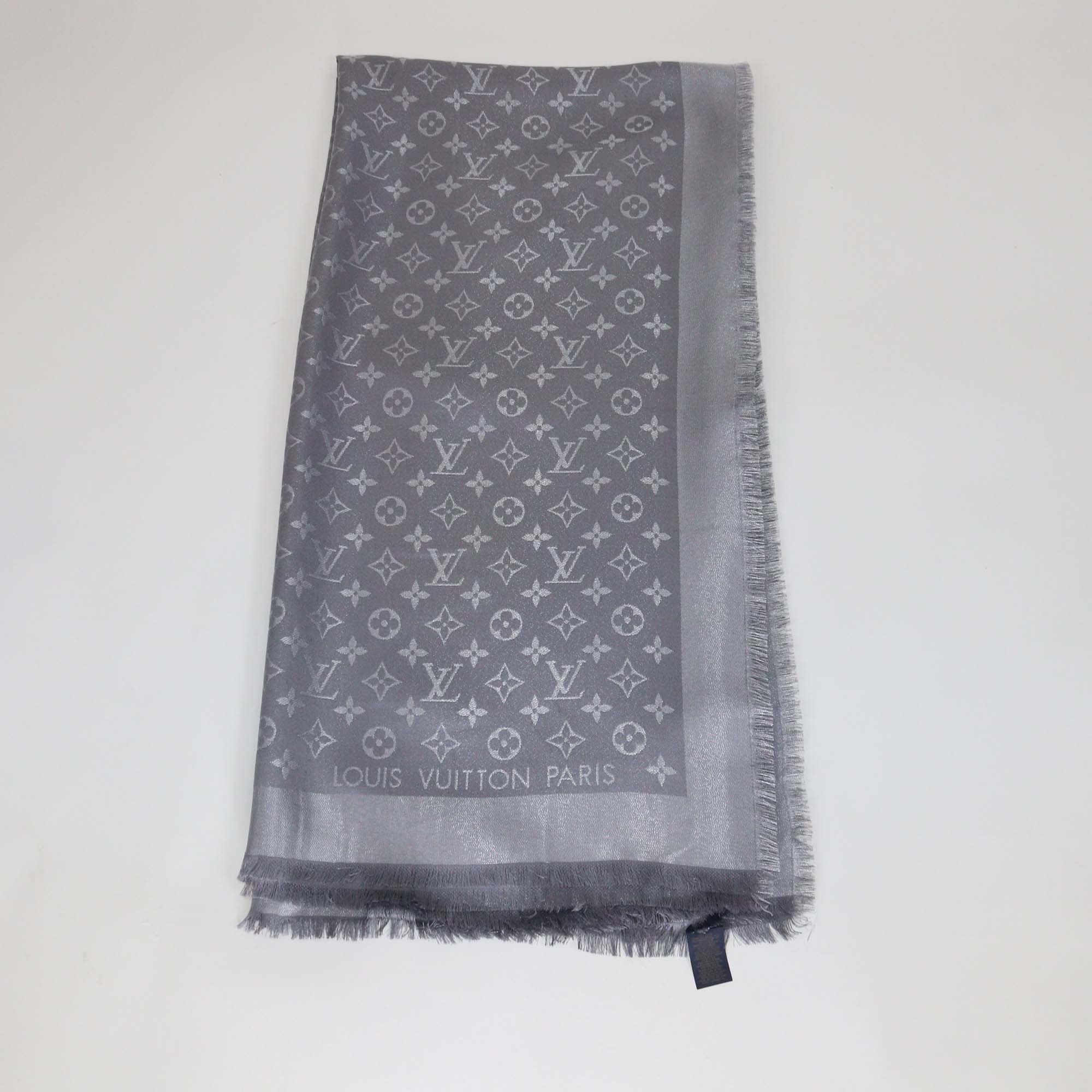 Louis Vuitton Metallic Grey Blend Silk Monogram Classic Shawl