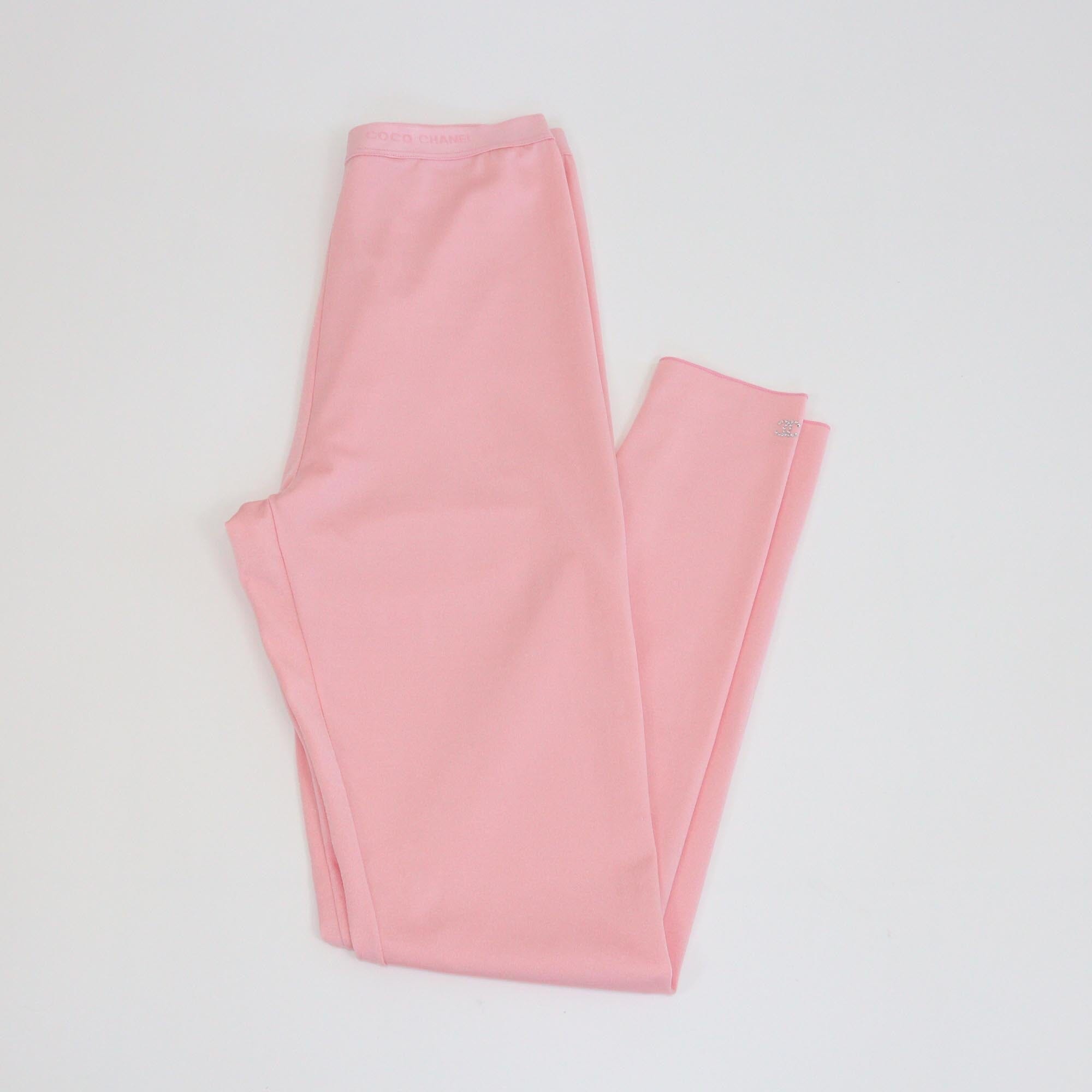 Chanel Pink Polyamide CC Crystals Waist Band Skinny Leggings Womens Chanel 