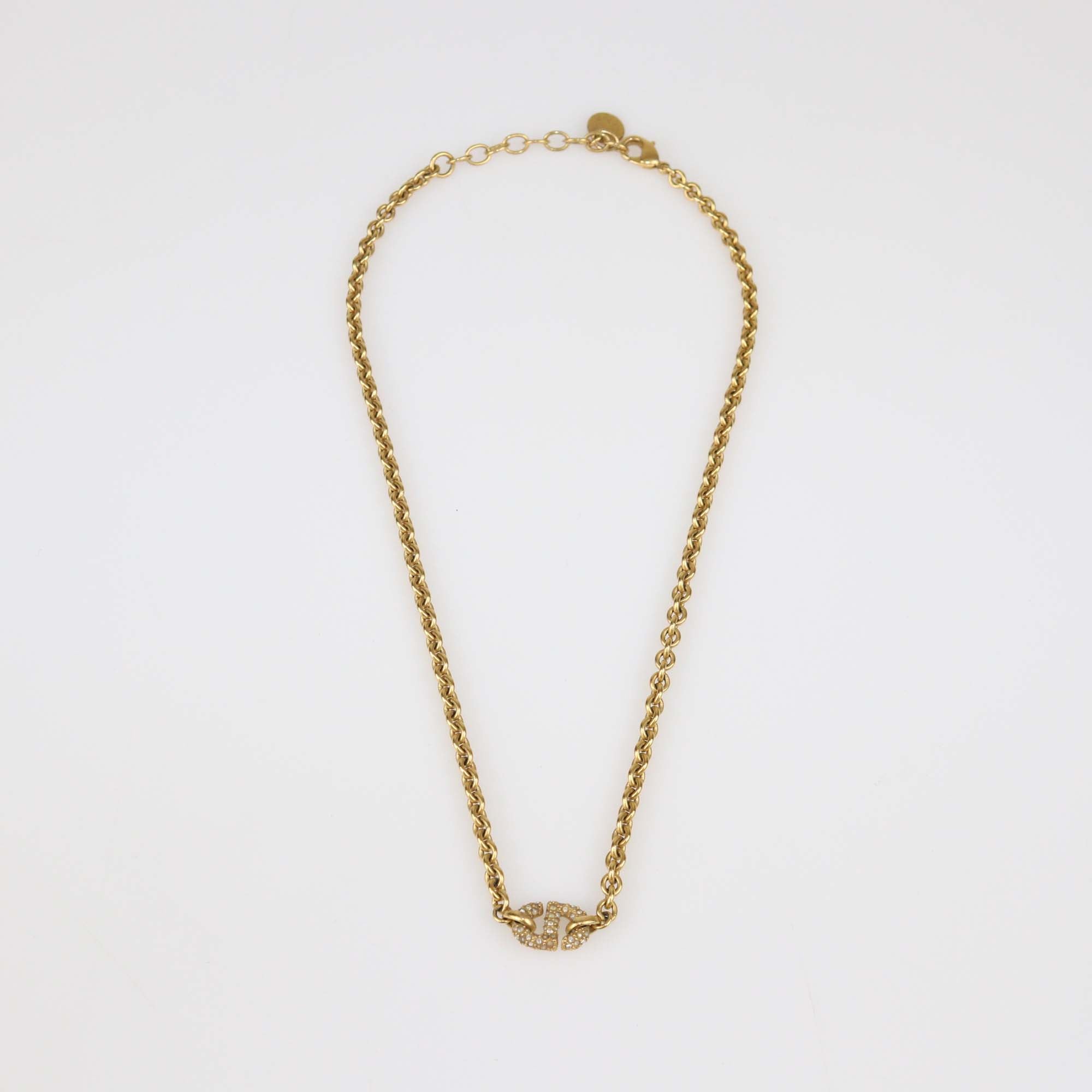 Christian Dior Gold Tone Metal Crystal 30 Montaigne Chain Necklace