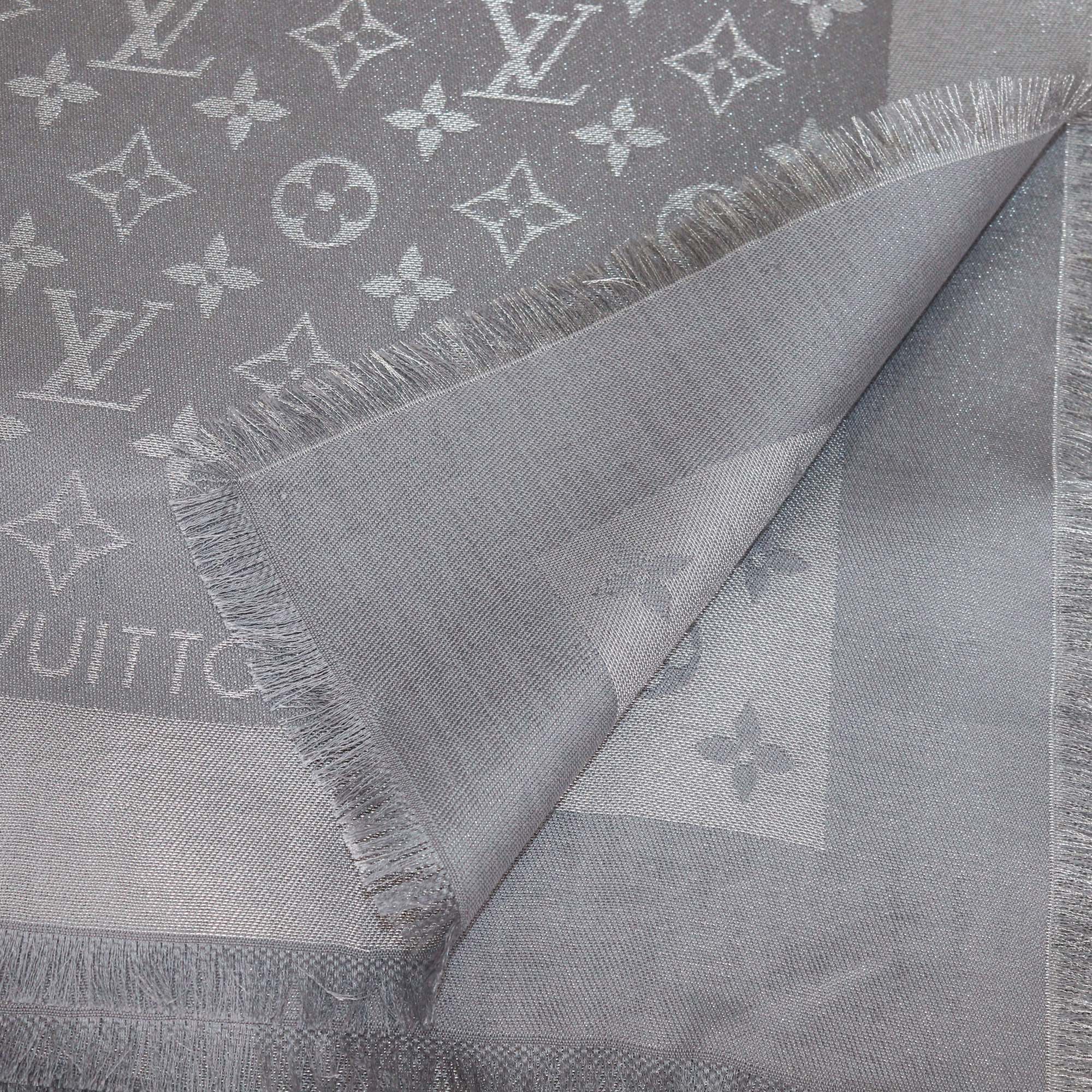 Louis Vuitton Metallic Grey Blend Silk Monogram Classic Shawl