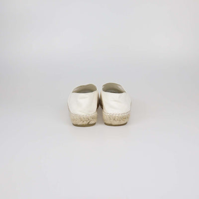 Chanel White/Black Leather CC Cap Toe Espadrille Flats