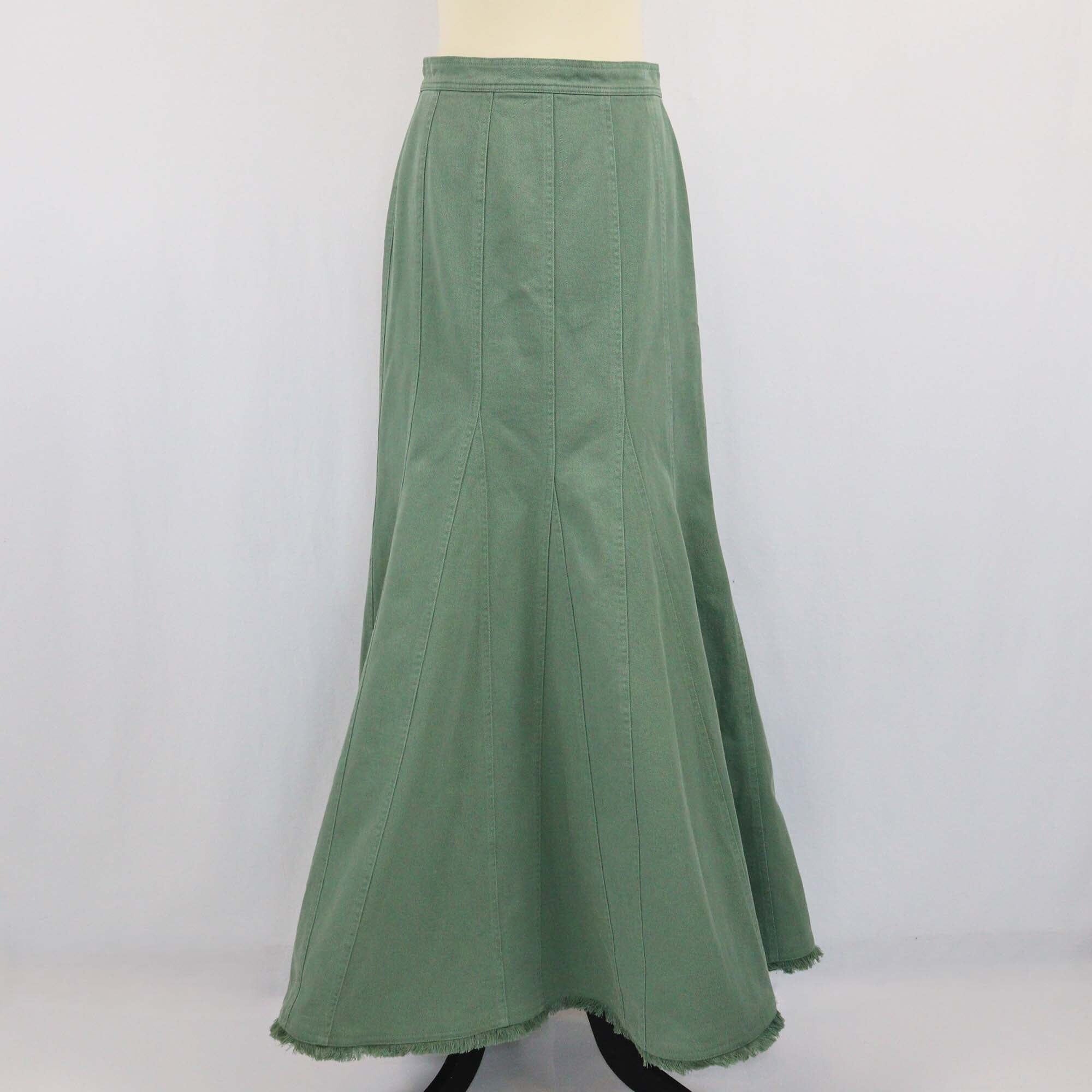 Max Mara Army Green Raw-Edge Trim Maxi Skirt Womens Max Mara 