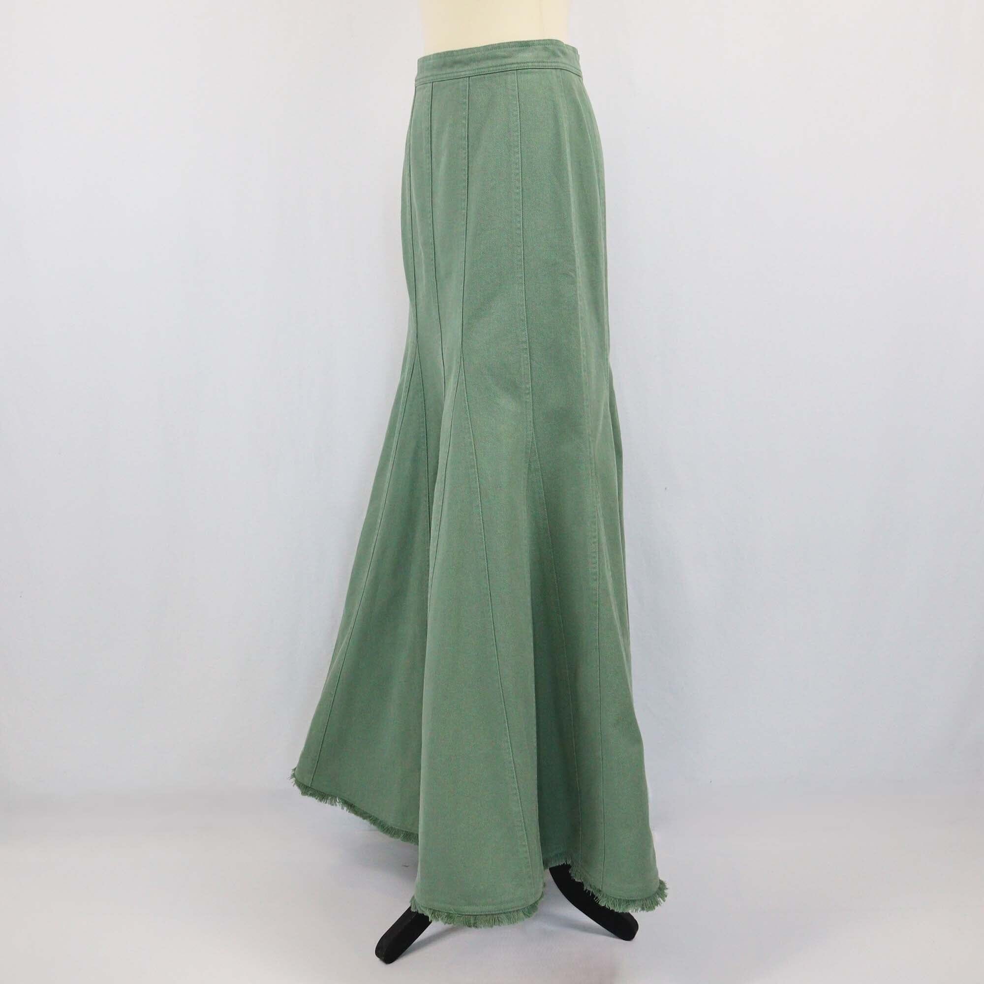 Max Mara Army Green Raw-Edge Trim Maxi Skirt Womens Max Mara 