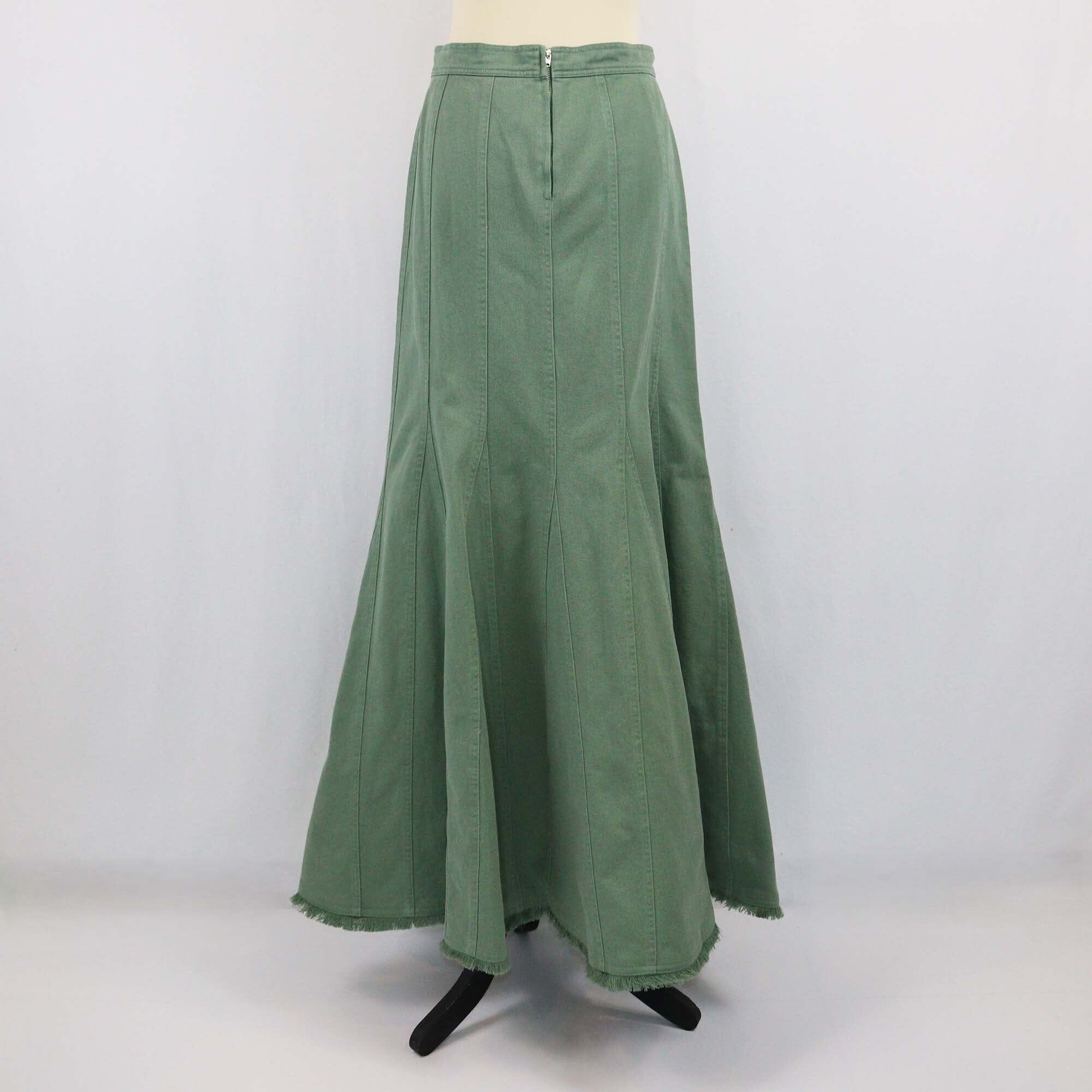 Max Mara Army Green Raw-Edge Trim Maxi Skirt Womens Max Mara 