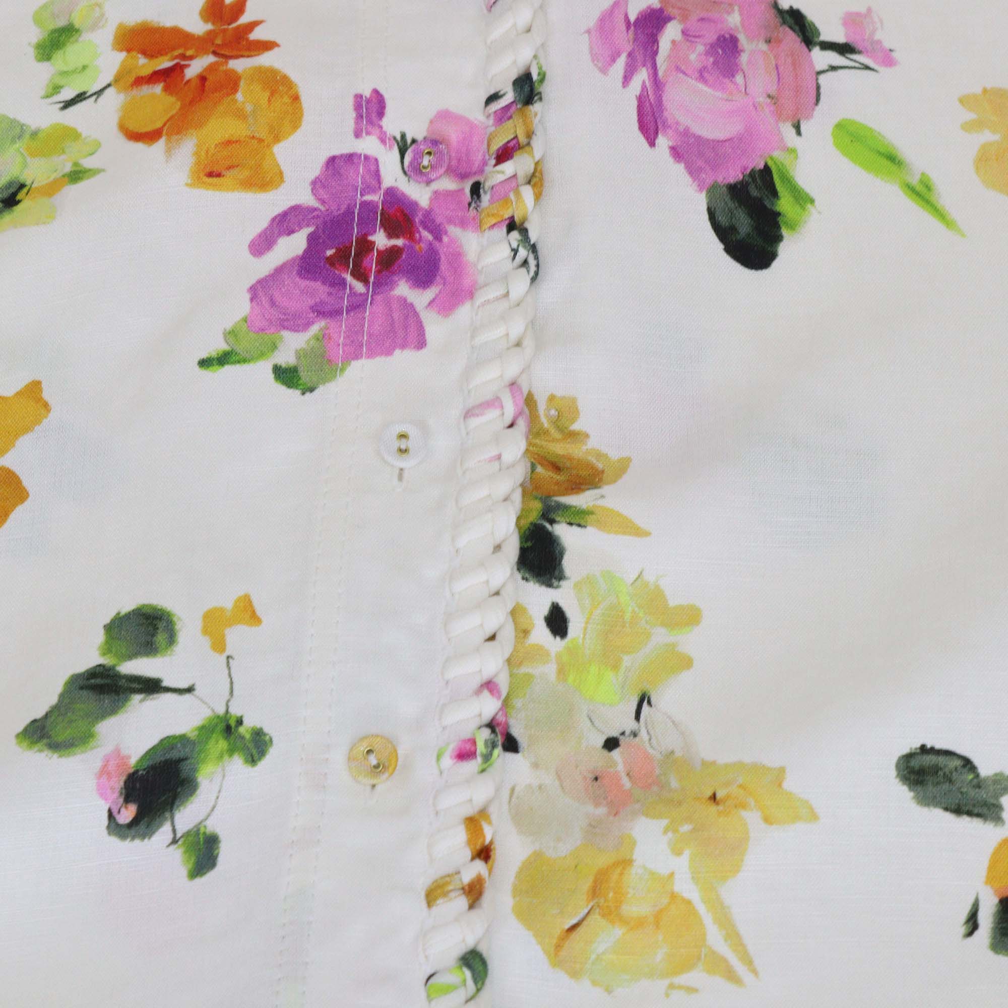 Aje Off White/Multicolor Linen Scattered Floral Print Constance Whipstitch Shirt & Pants Set