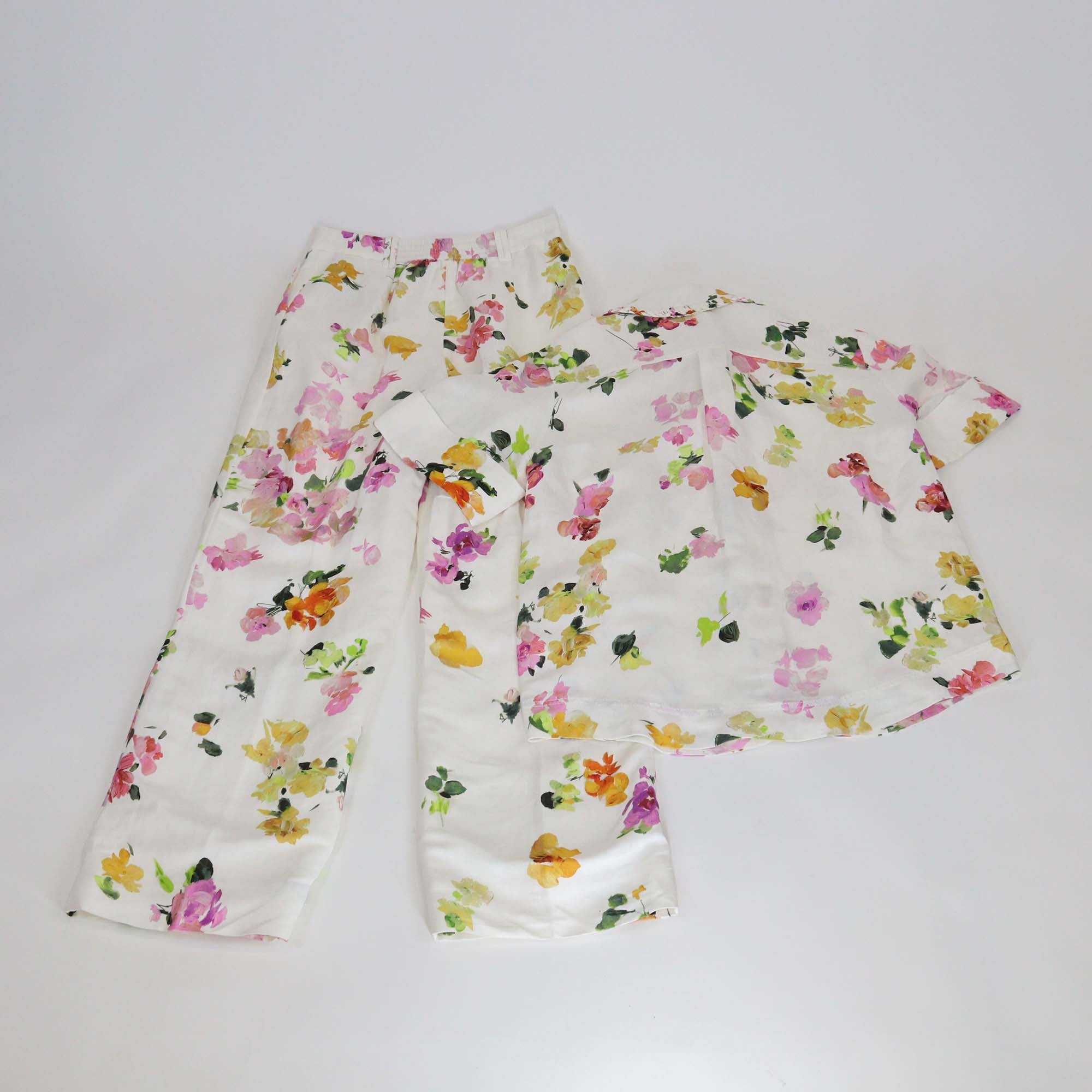 Aje Off White/Multicolor Linen Scattered Floral Print Constance Whipstitch Shirt & Pants Set