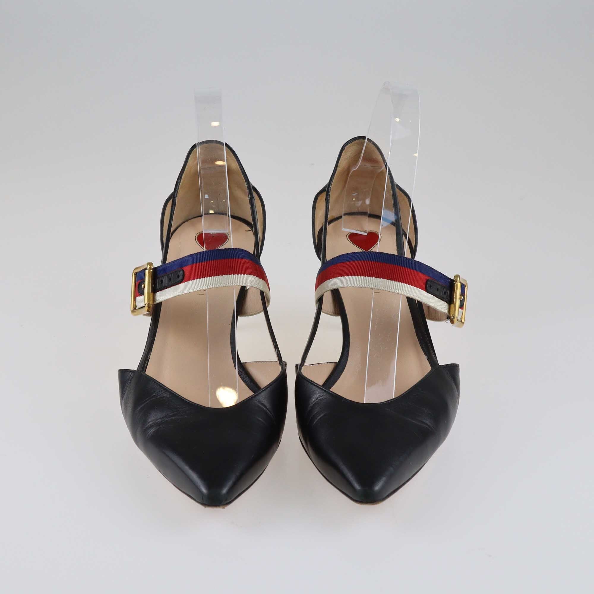 Gucci Black Sylvie Web Strap Bamboo Heel Unia Pumps