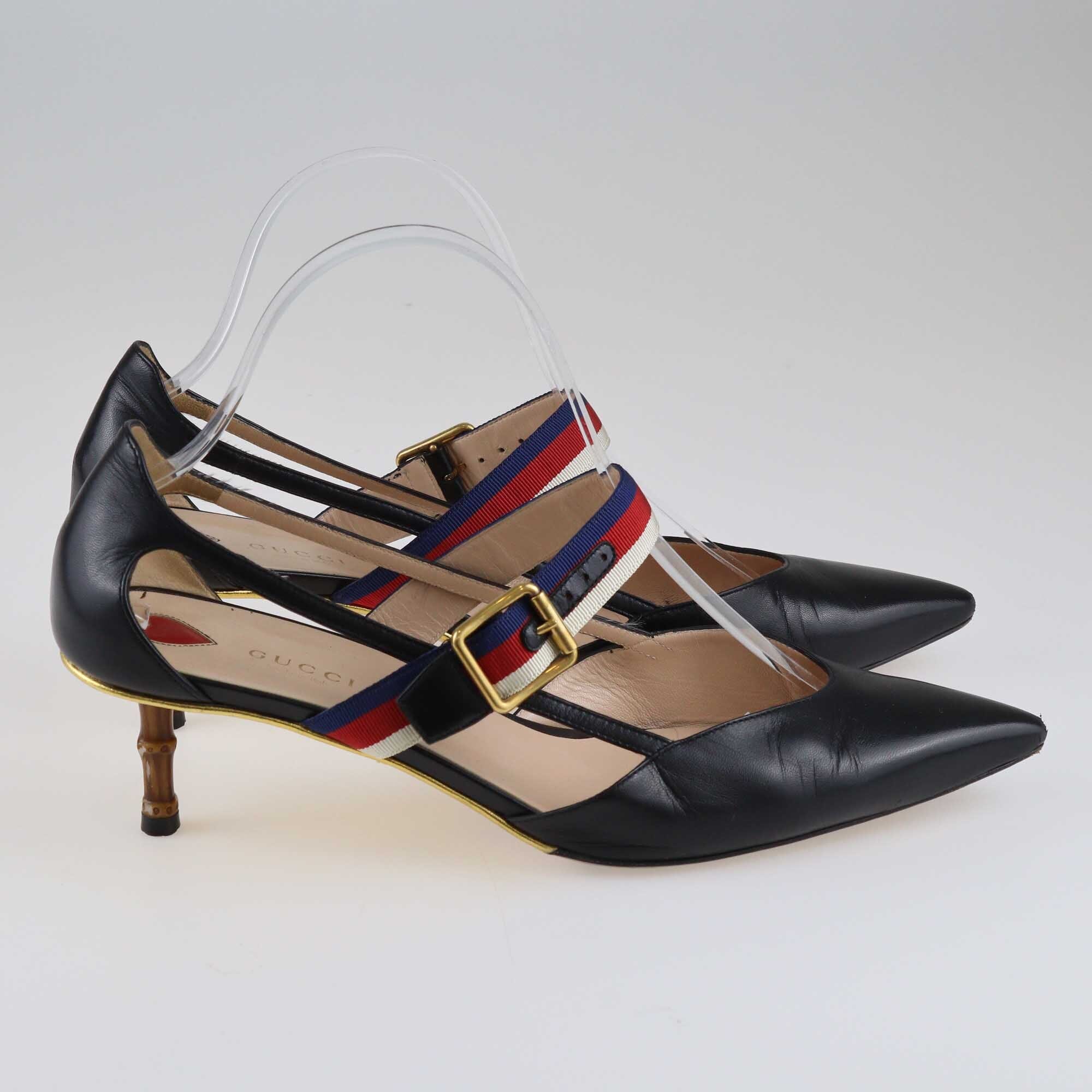 Gucci Black Sylvie Web Strap Bamboo Heel Unia Pumps Shoes Gucci 