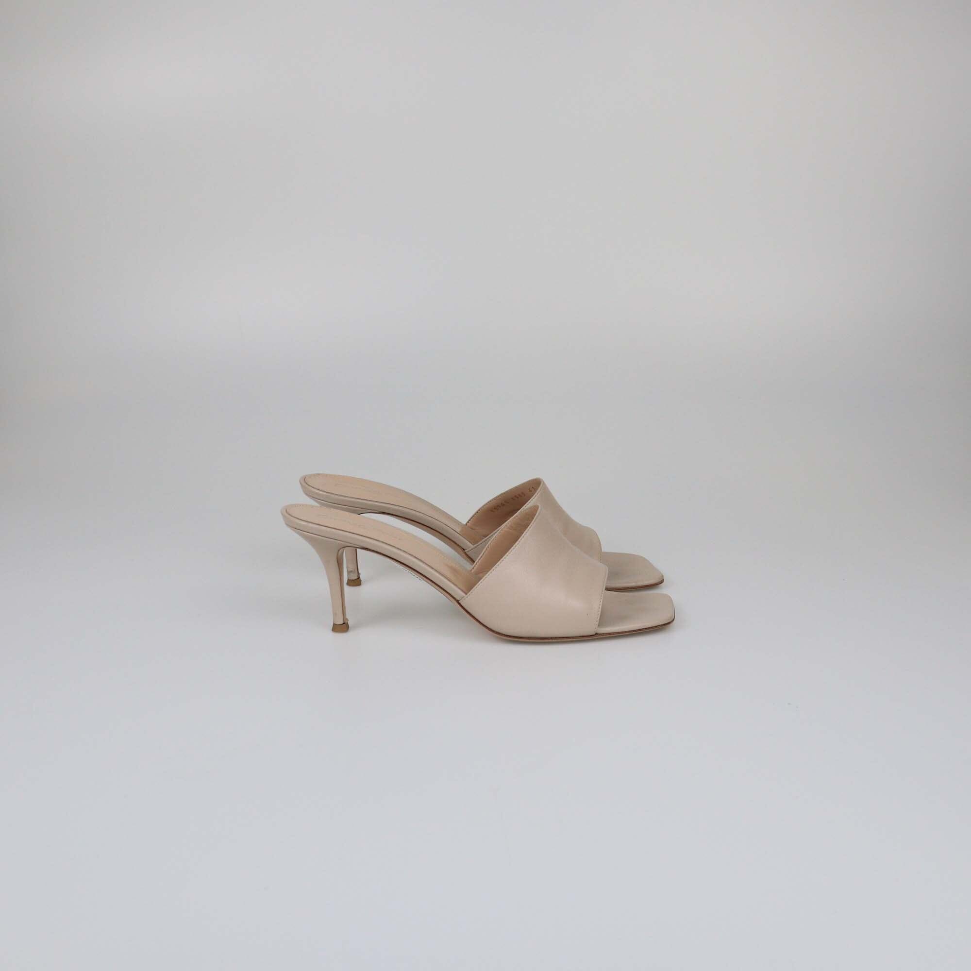 Gianvito Rossi Beige Square Toe Mules Womens Gianvito Rossi 