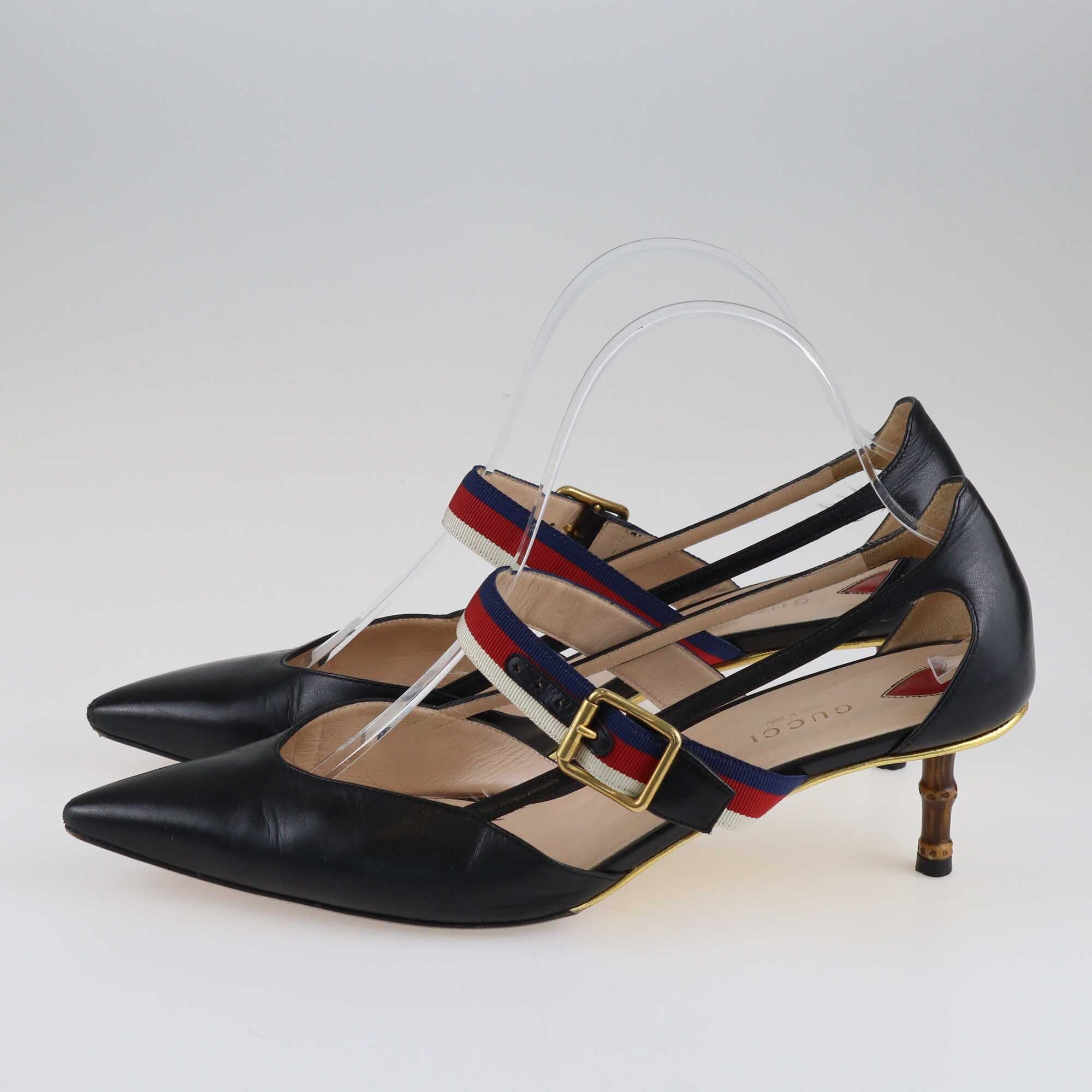 Gucci Black Sylvie Web Strap Bamboo Heel Unia Pumps Shoes Gucci 