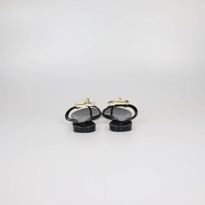 Chanel Black/Off White Rubber Camellia Thong Sandals