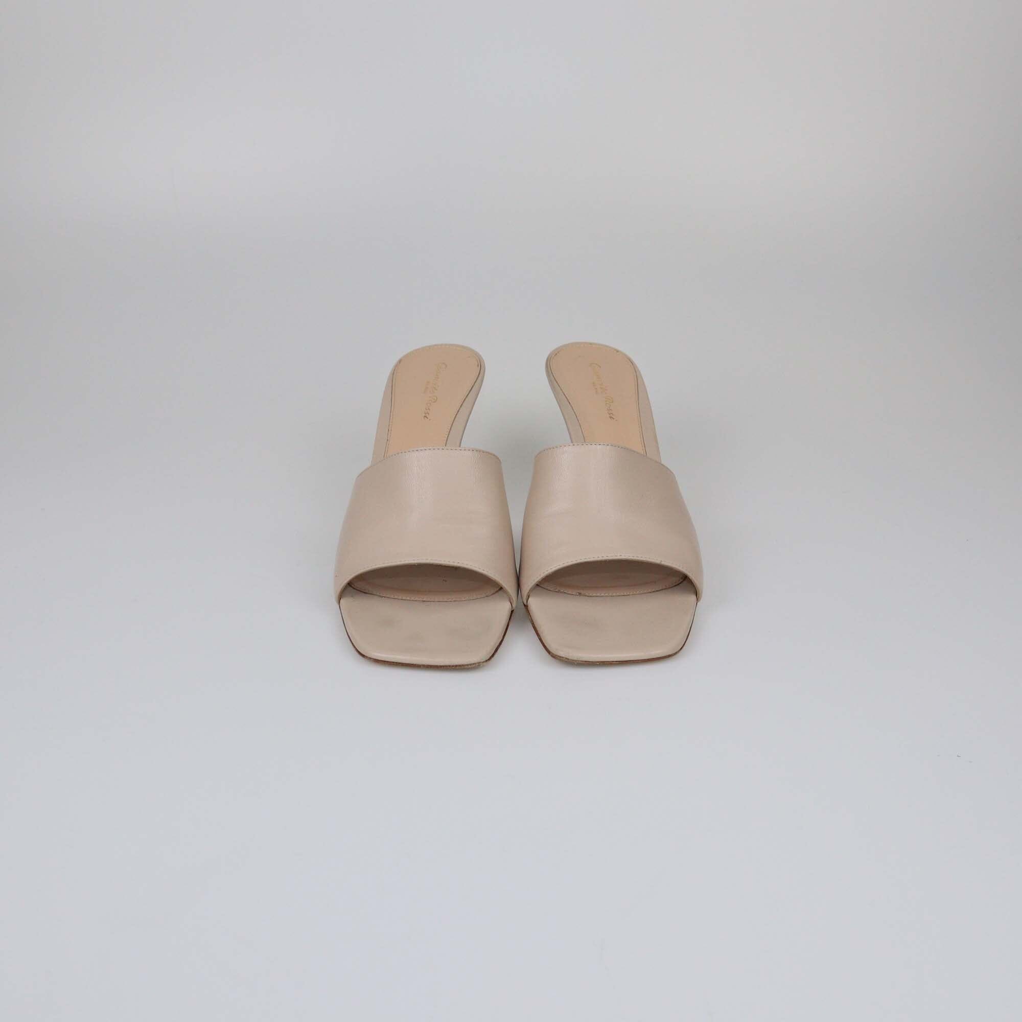 Gianvito Rossi Beige Square Toe Mules Womens Gianvito Rossi 