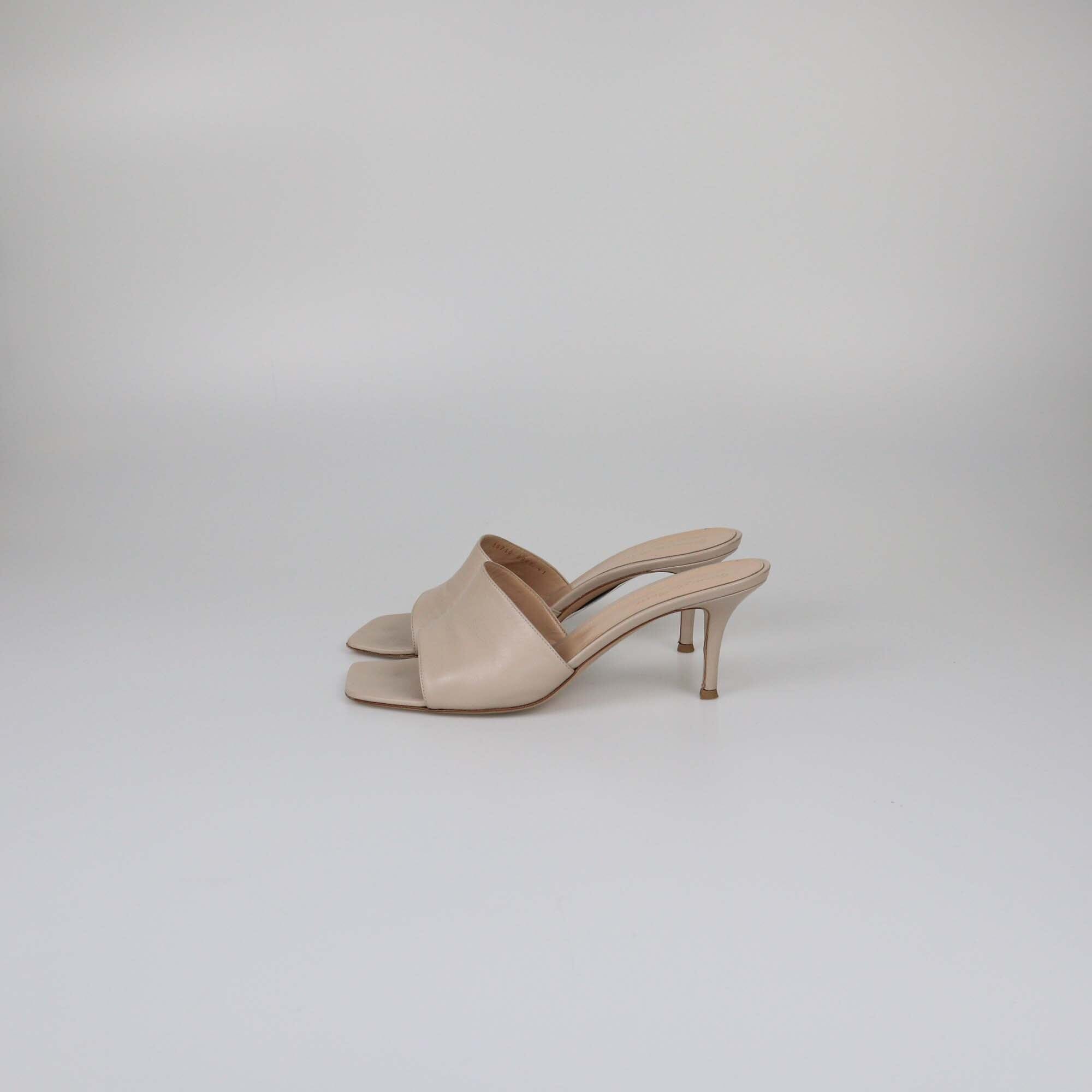 Gianvito Rossi Beige Square Toe Mules Womens Gianvito Rossi 