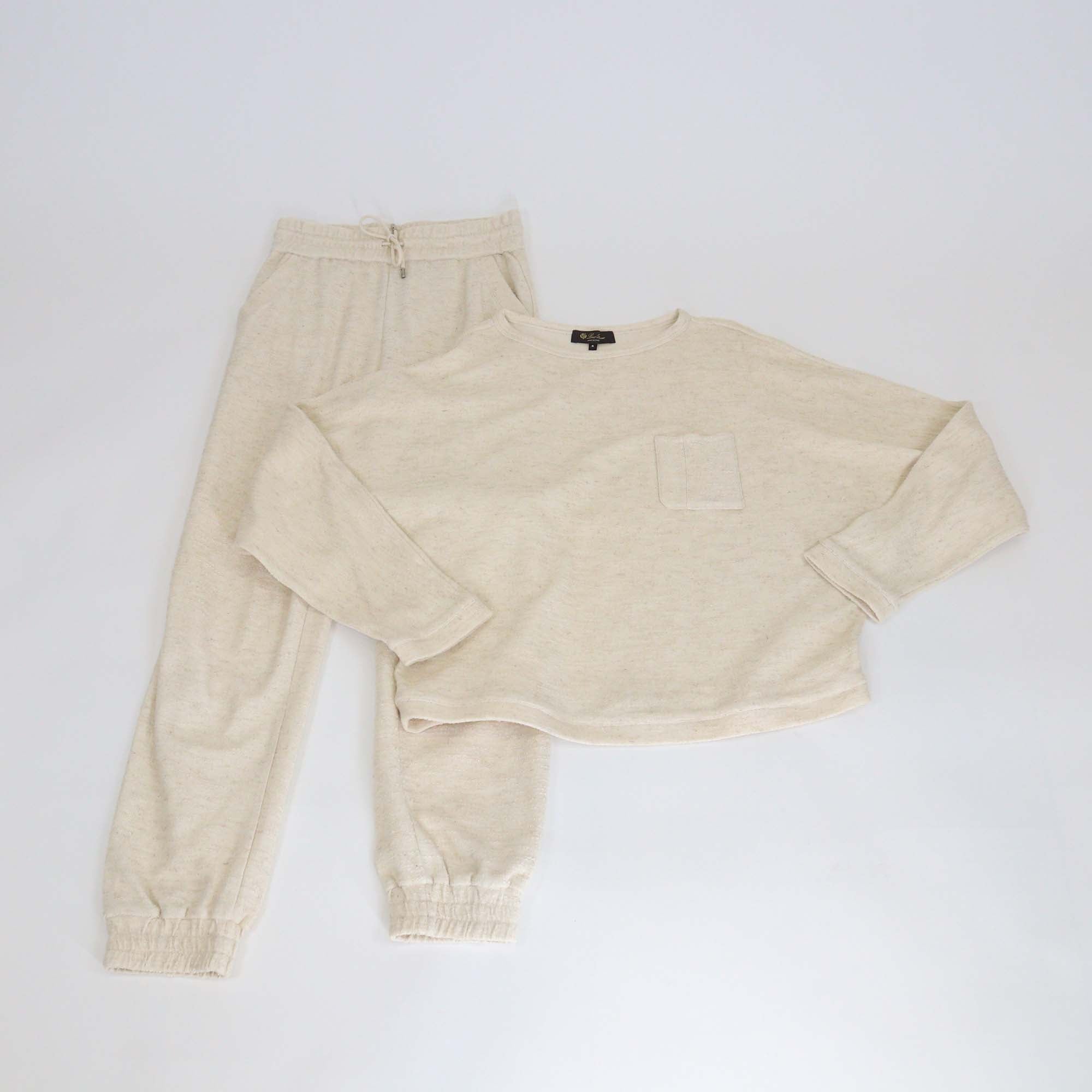Loro Piana Beige Cotton Blended Tacna Long Sleeve Sweatshirt & Pants