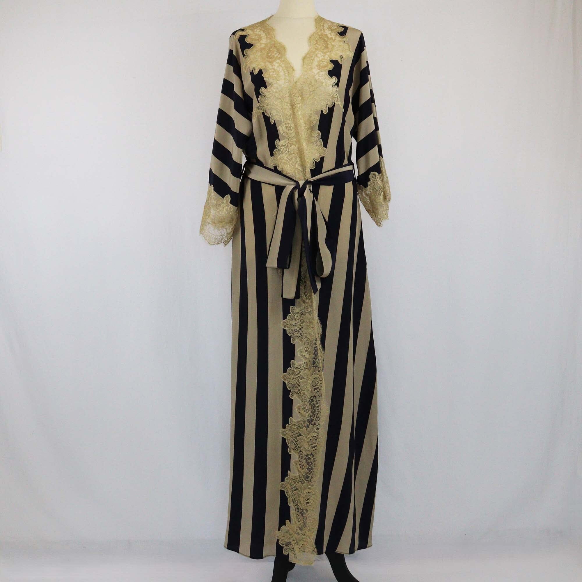 Rosamosario Crepe Stripe Long Lace Robe Womens Rosamosario 