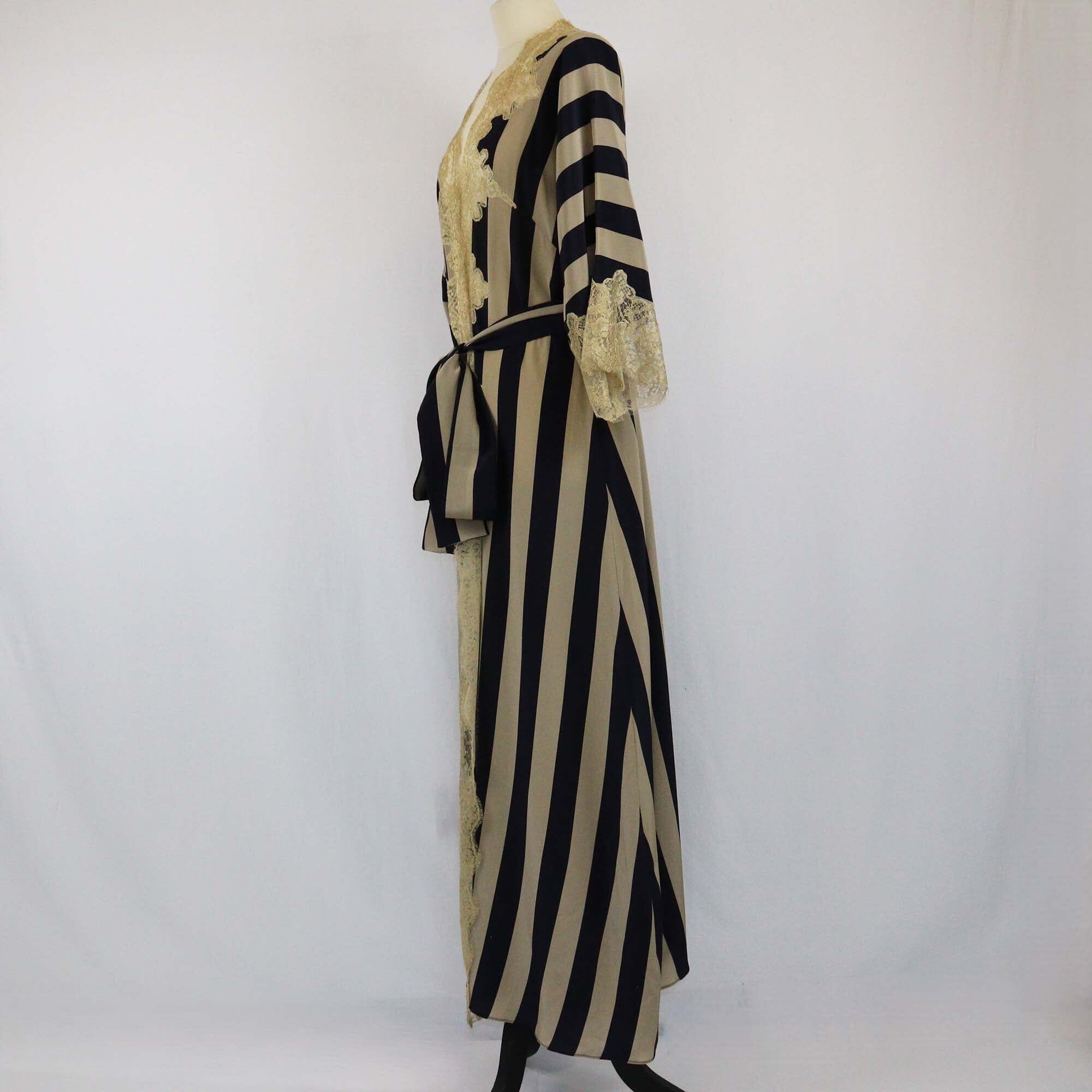 Rosamosario Crepe Stripe Long Lace Robe Womens Rosamosario 