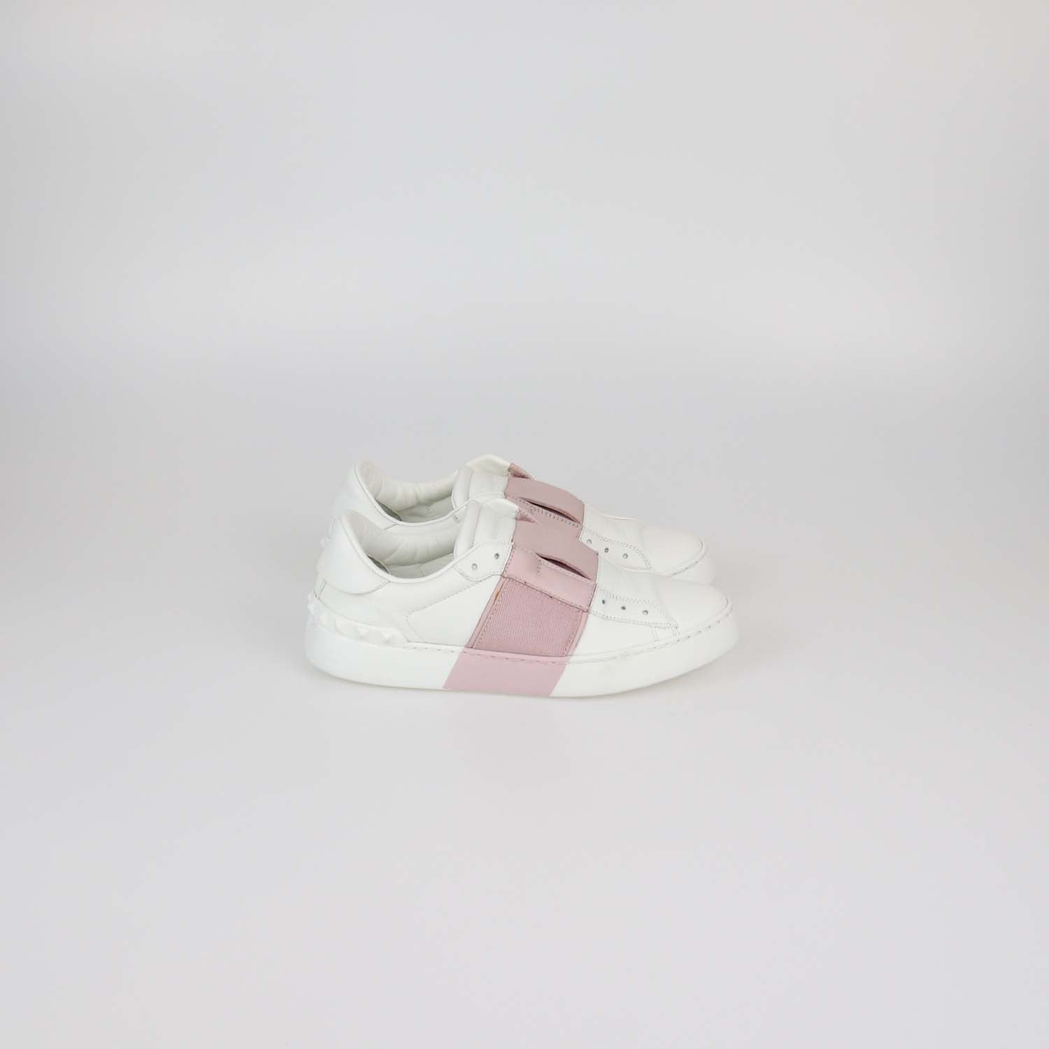 Valentino White/Pink Leather Open Sneakers