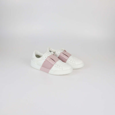 Valentino White/Pink Leather Open Sneakers