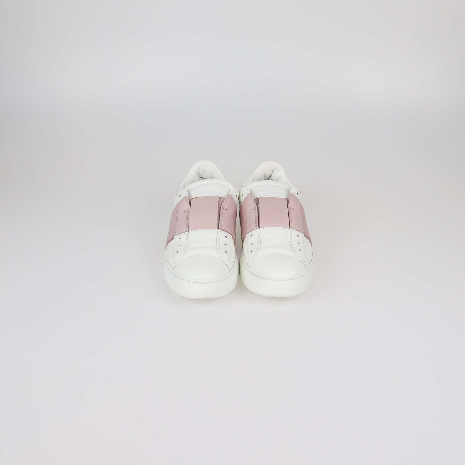 Valentino White/Pink Leather Open Sneakers