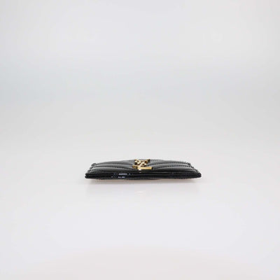 Saint Laurent Black Matelasse Patent Leather Cassandre Card Holder