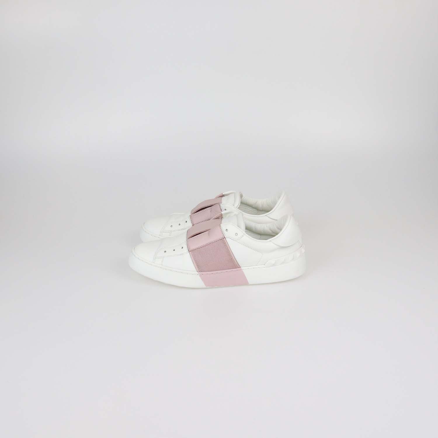 Valentino White/Pink Leather Open Sneakers