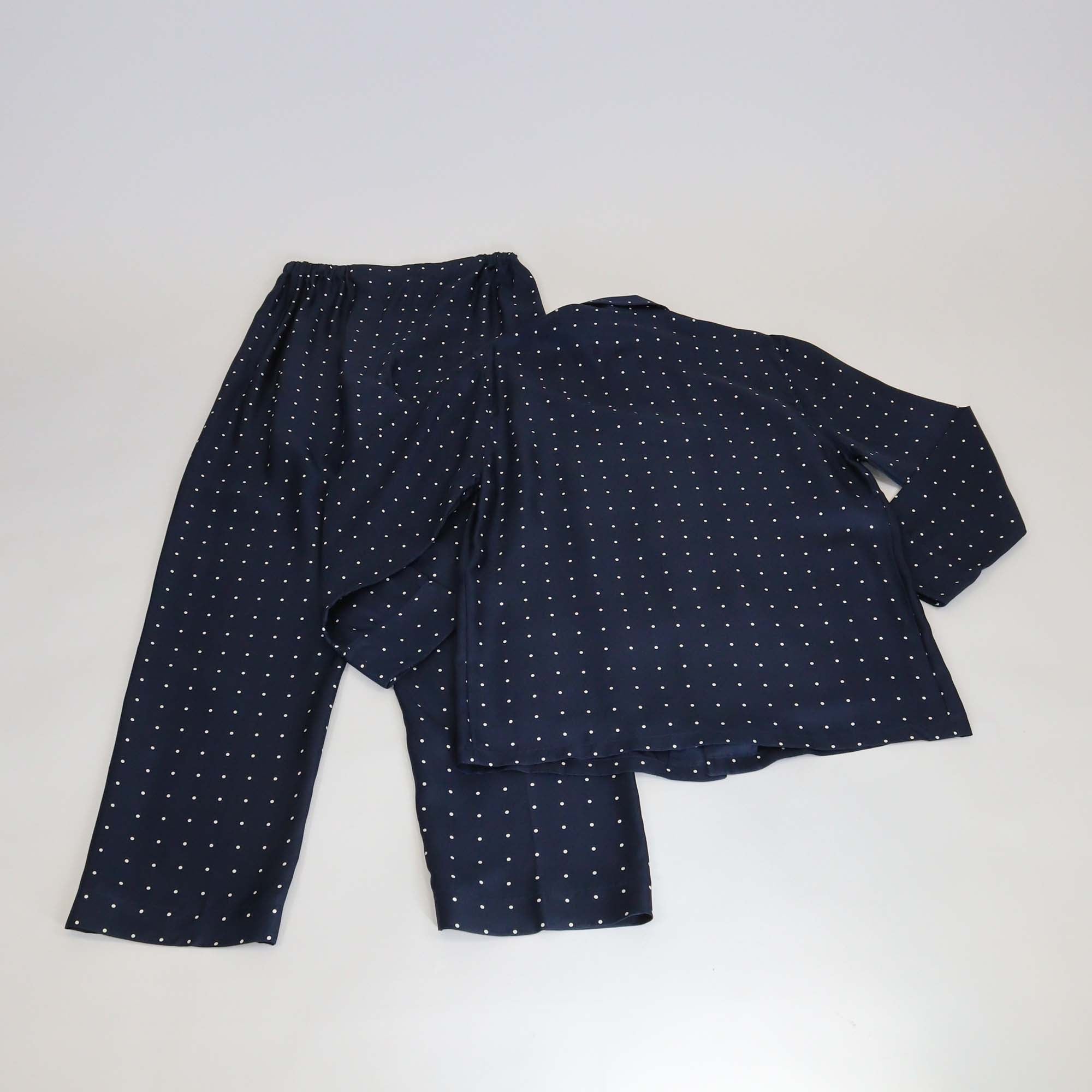 Loro Piana Navy Blue Silk Polka Dot Lian Pyjamas Shirt & Britton Trousers Set