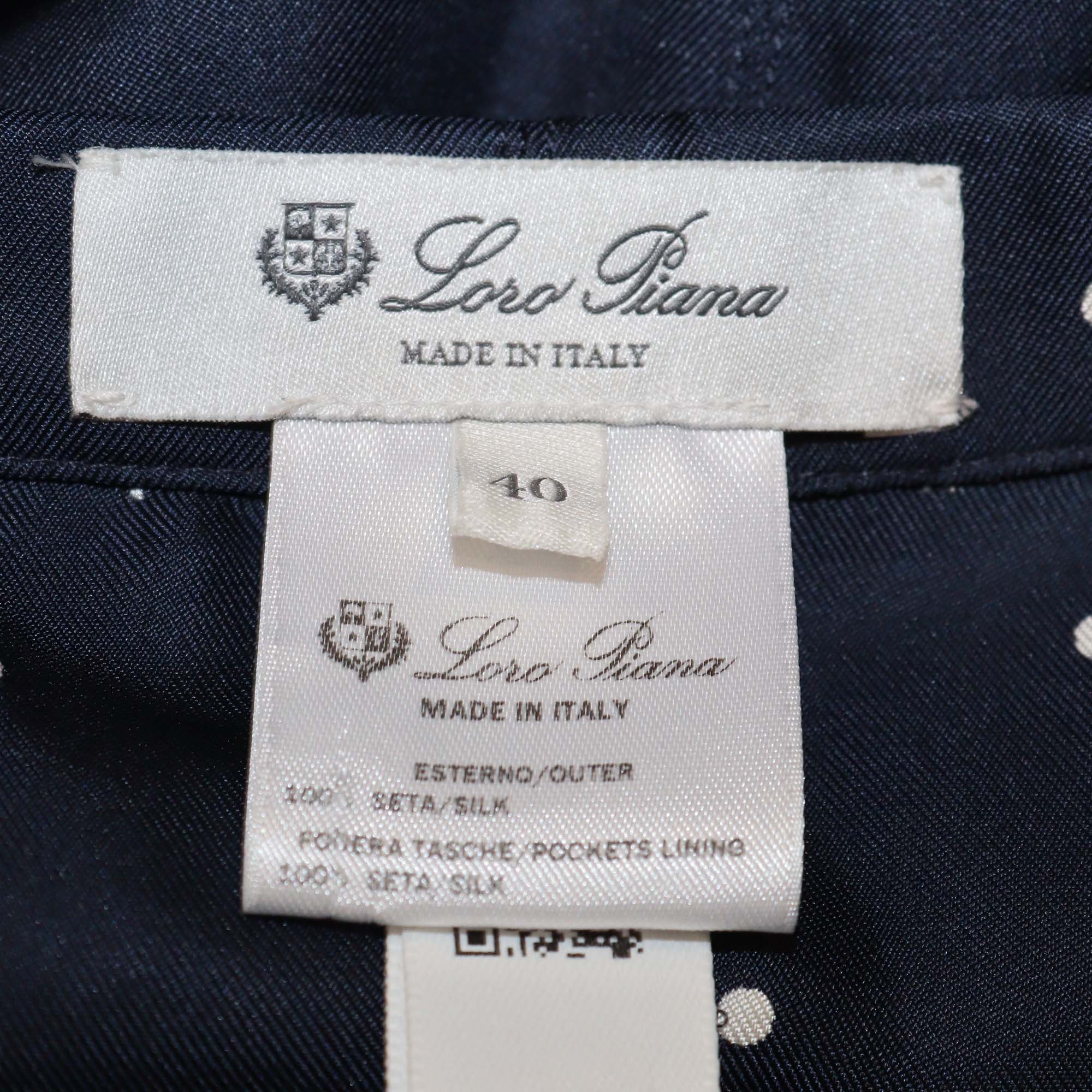 Loro Piana Navy Blue Silk Polka Dot Lian Pyjamas Shirt & Britton Trousers Set