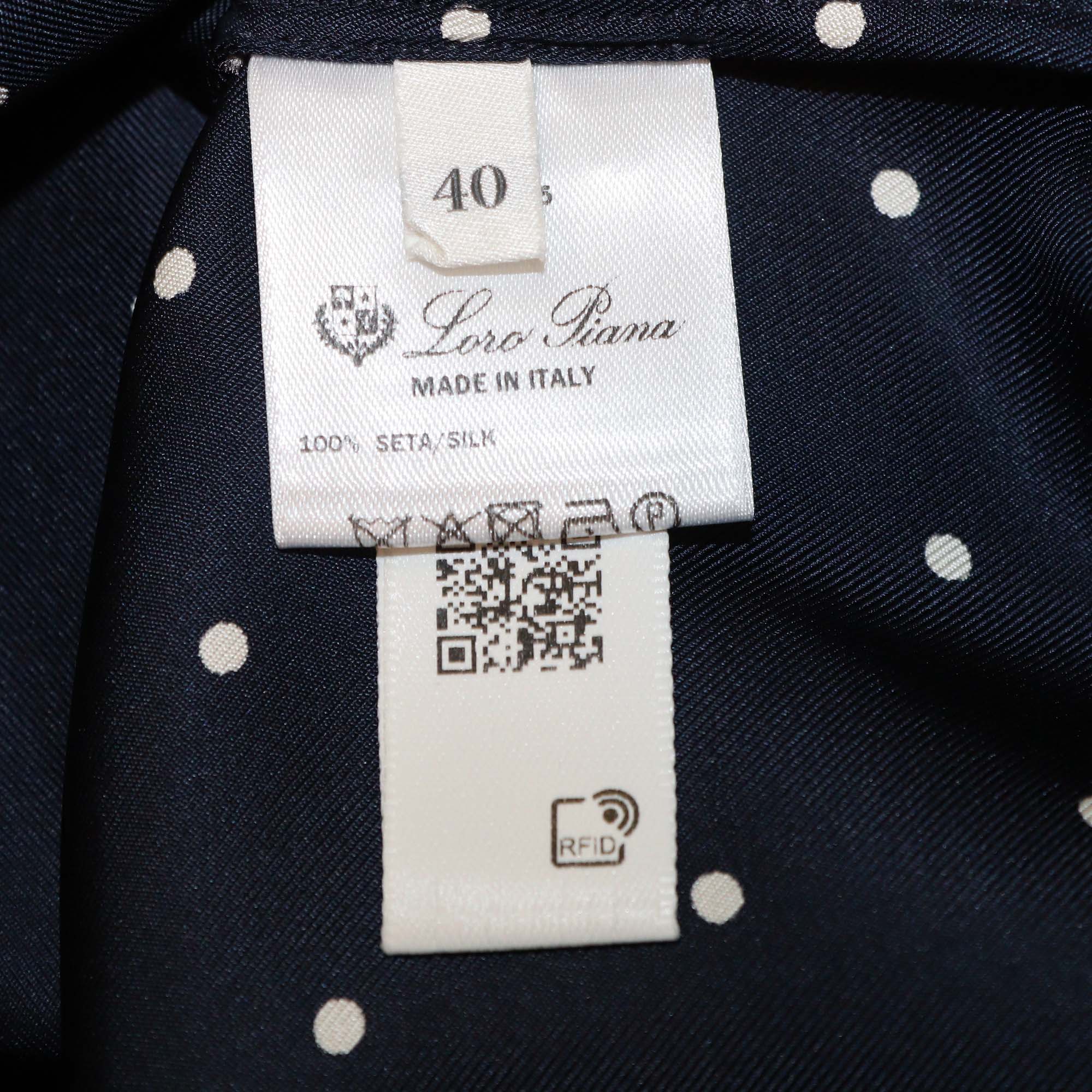 Loro Piana Navy Blue Silk Polka Dot Lian Pyjamas Shirt & Britton Trousers Set