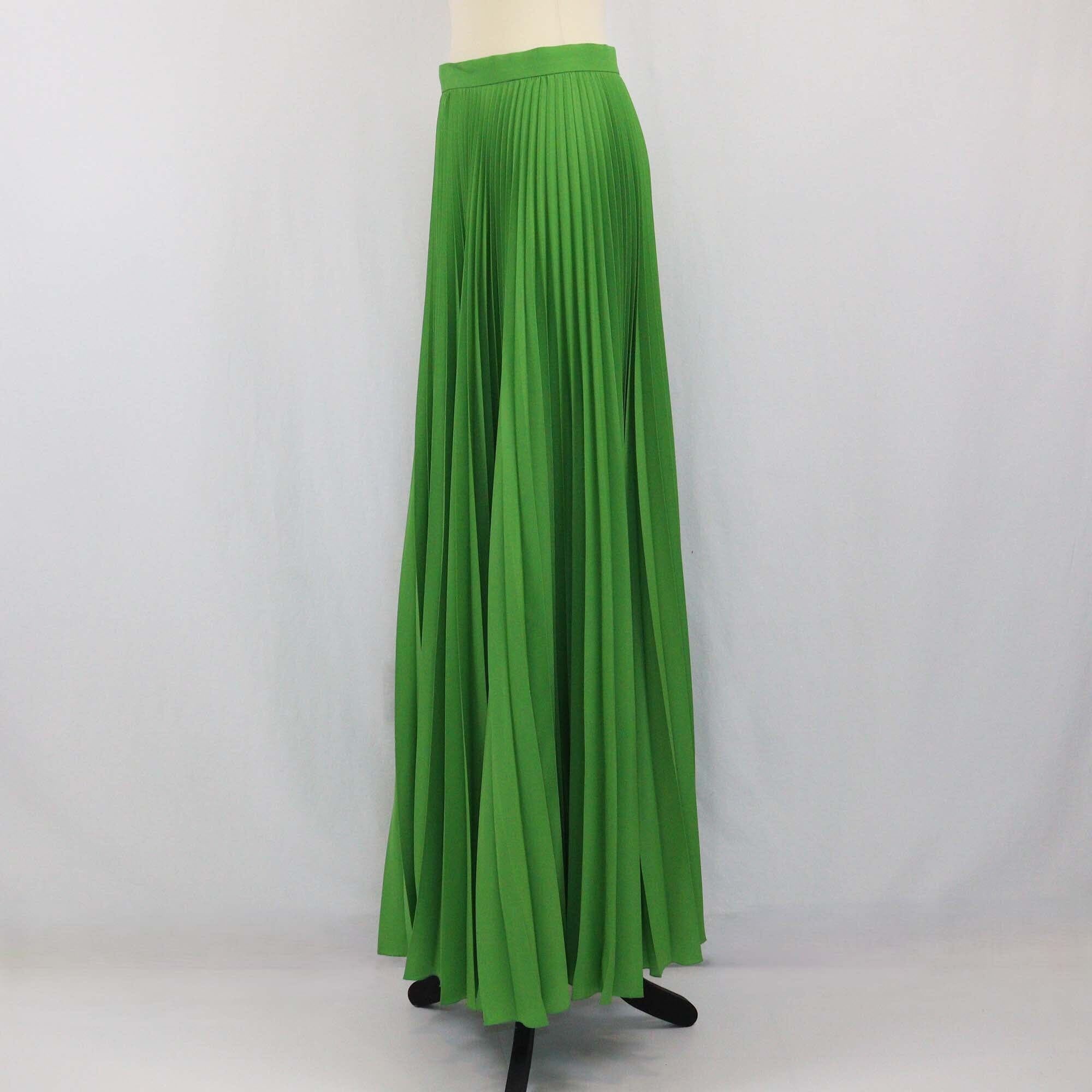 Prada Green Pleated Crepe De Chine Maxi Skirt Womens Prada 