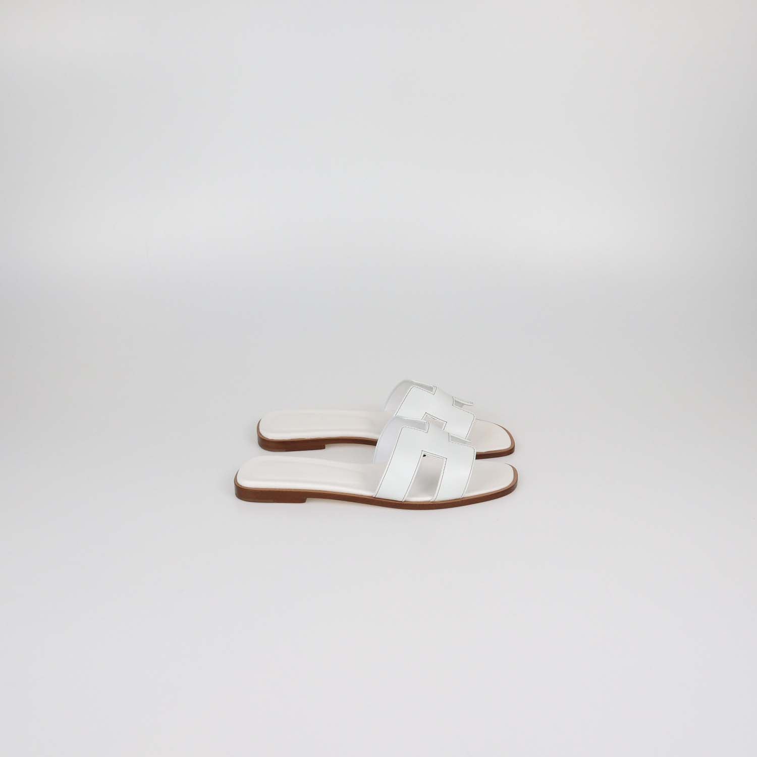 Hermes White Box Calf Leather Oran Sandals