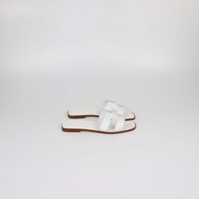 Hermes White Box Calf Leather Oran Sandals