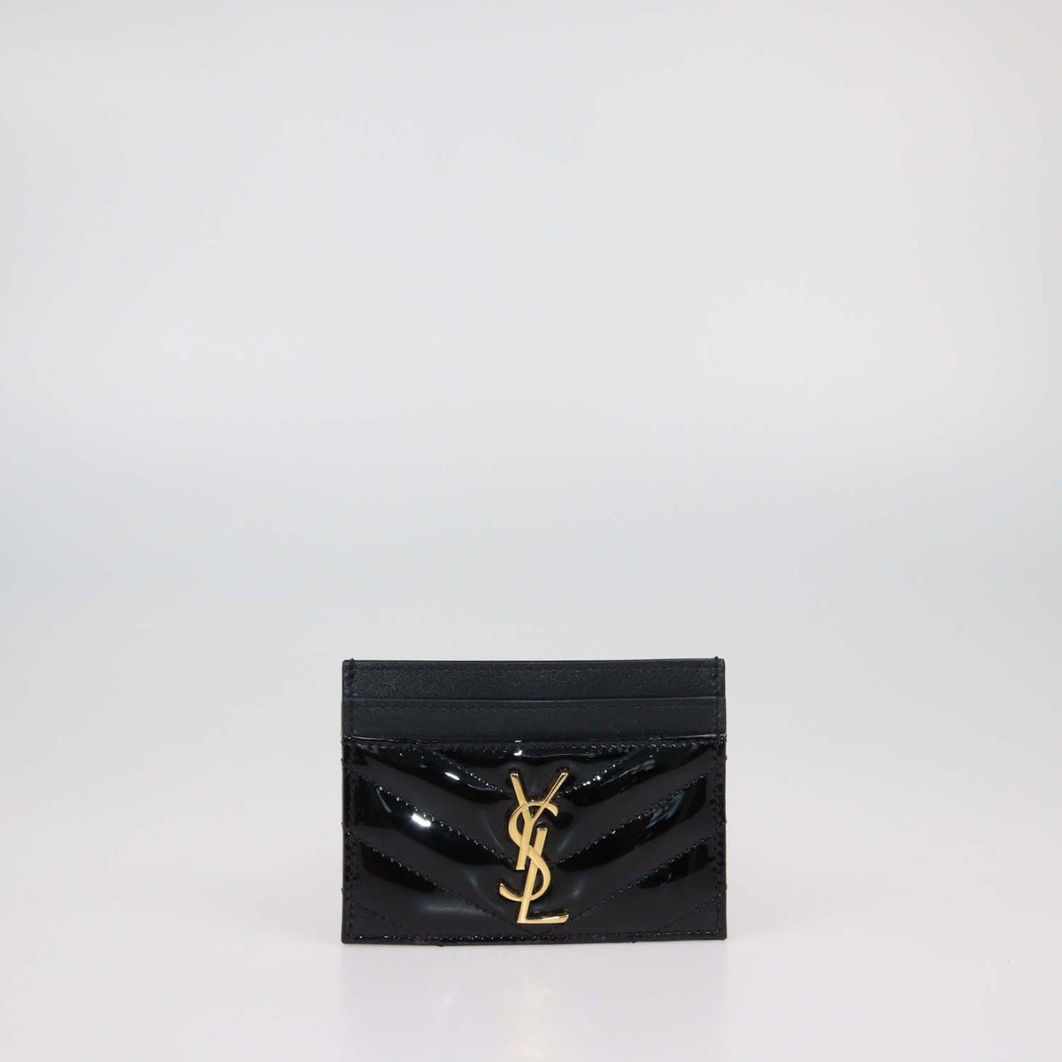 Saint Laurent Black Matelasse Patent Leather Cassandre Card Holder