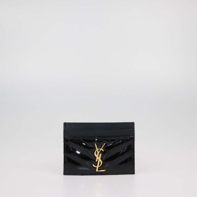 Saint Laurent Black Matelasse Patent Leather Cassandre Card Holder