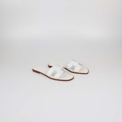 Hermes White Box Calf Leather Oran Sandals