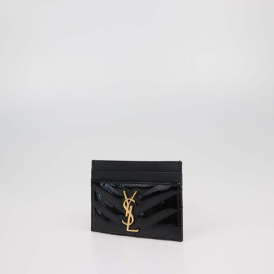 Saint Laurent Black Matelasse Patent Leather Cassandre Card Holder