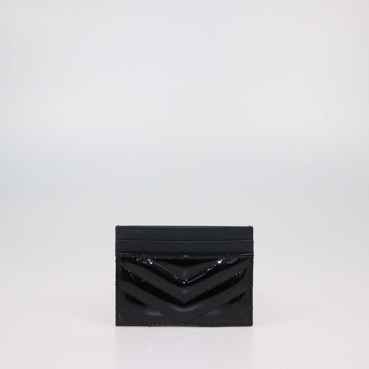 Saint Laurent Black Matelasse Patent Leather Cassandre Card Holder