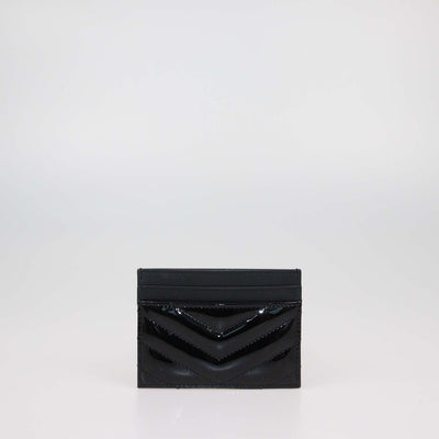 Saint Laurent Black Matelasse Patent Leather Cassandre Card Holder