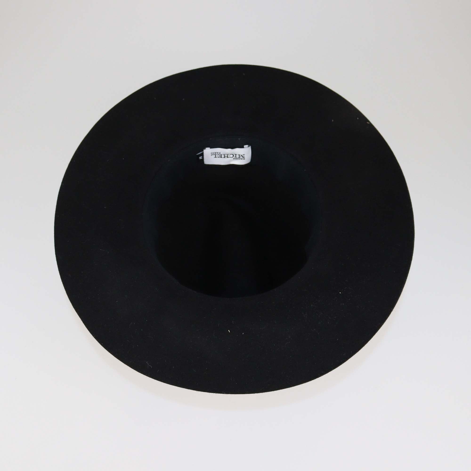 Maison Michel Black Wool Felt Mohair Ribbon Logo Fedora Hat