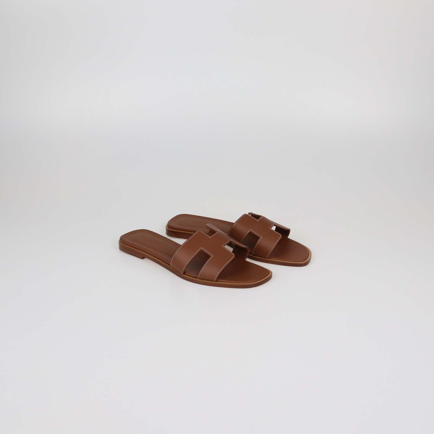 Hermes Black Box Calf Leather Oran Sandals