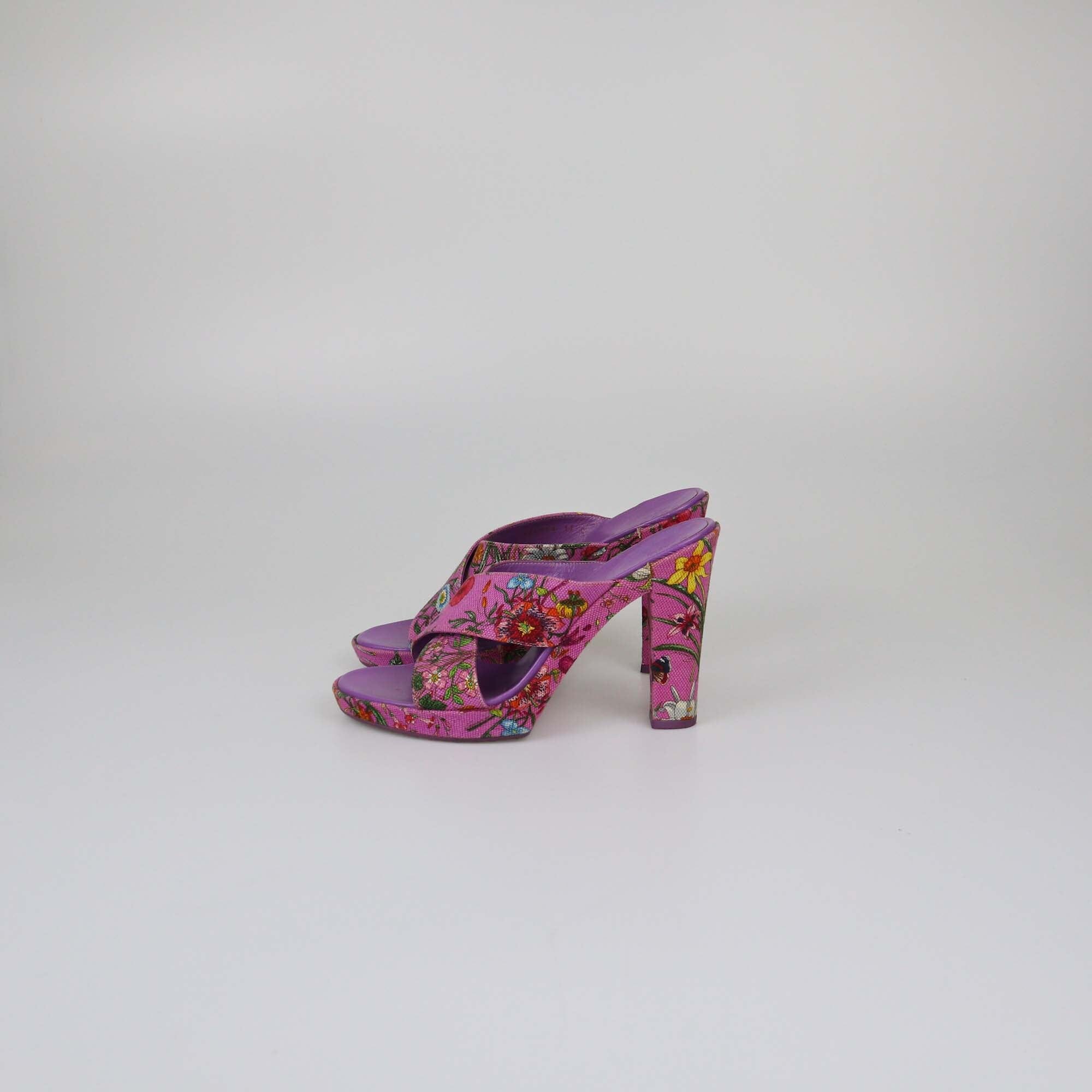 Gucci Purple Floral Print Platform Mules Womens Gucci 