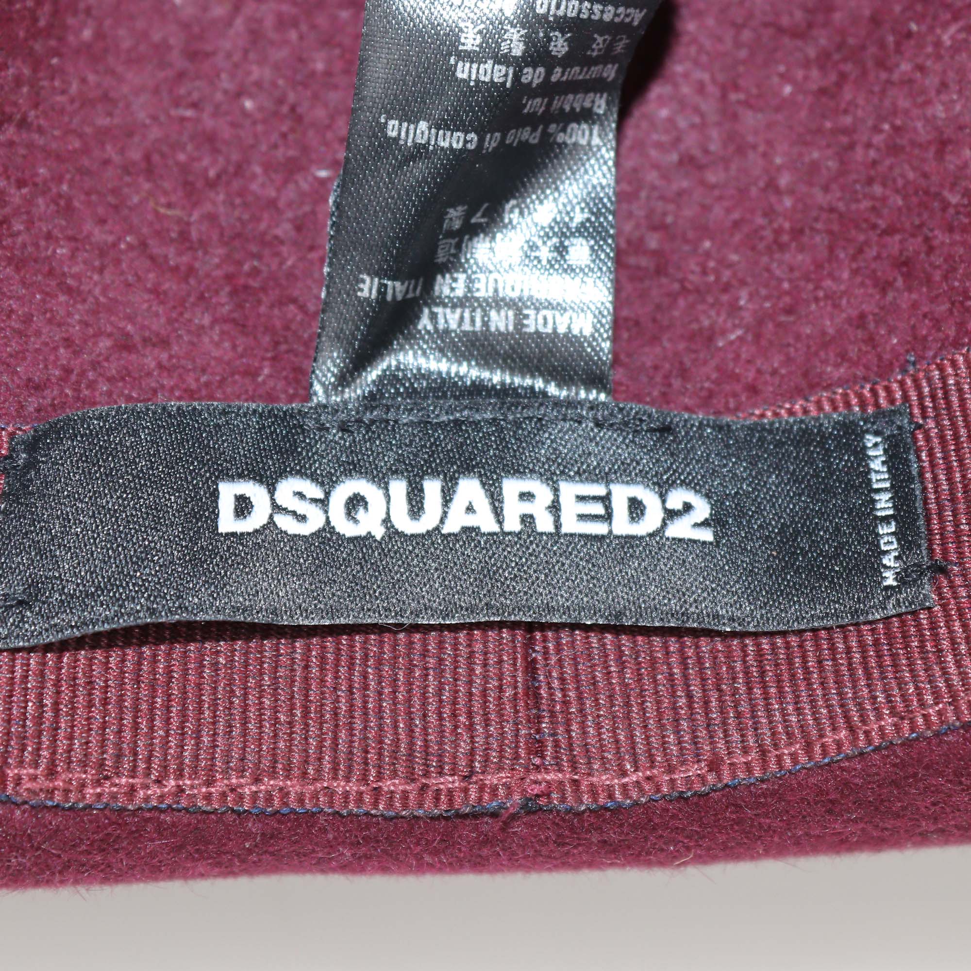 Dsquared2 Burgundy Rabbit Felt Fedora Hat