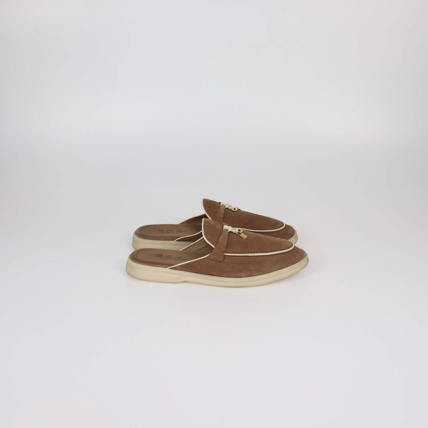 Loro Piana Brown Suede Charms Walk Mules