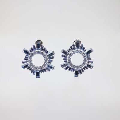 Amina Muaddi Blue Crystals Silver Base Mini Begum Earrings