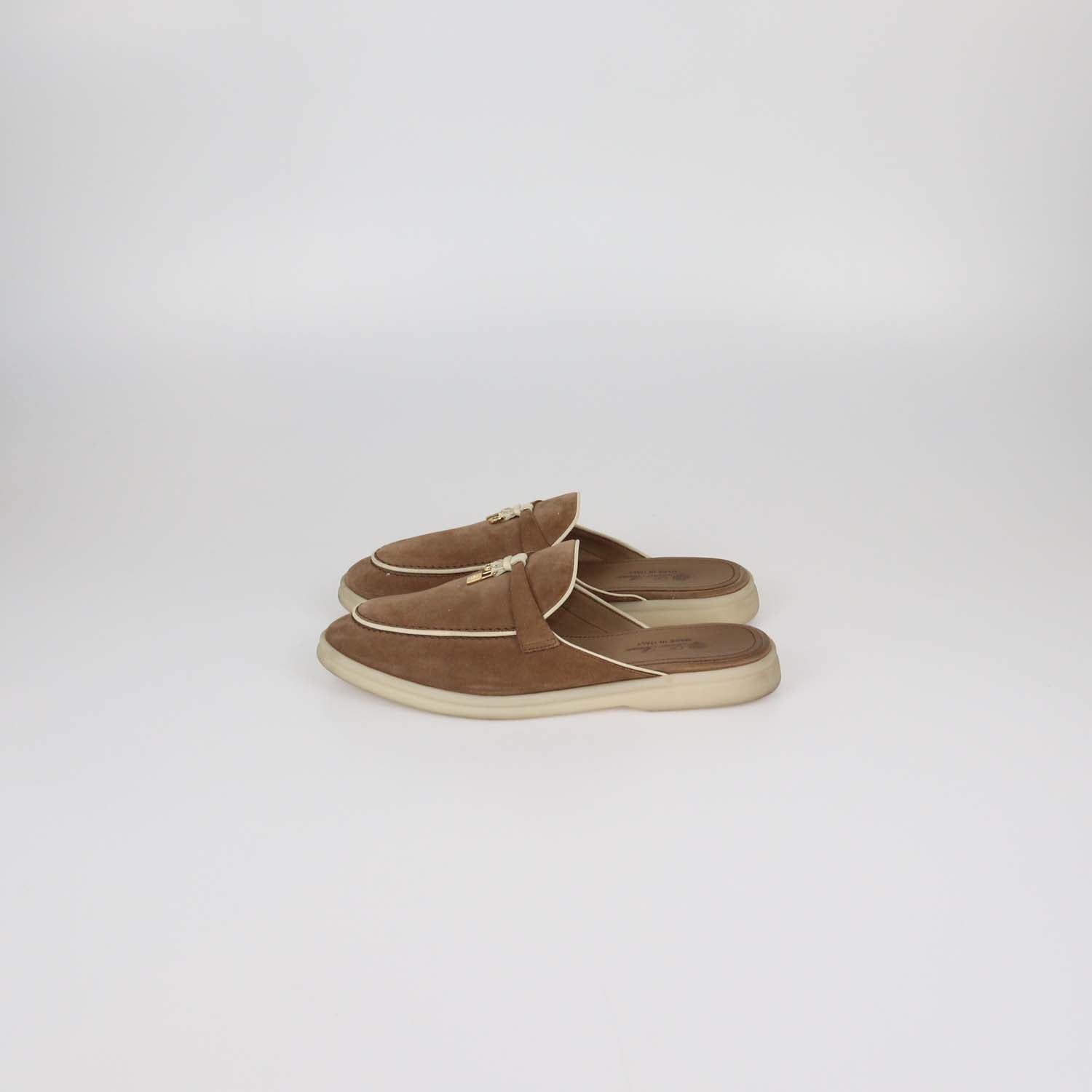 Loro Piana Brown Suede Charms Walk Mules
