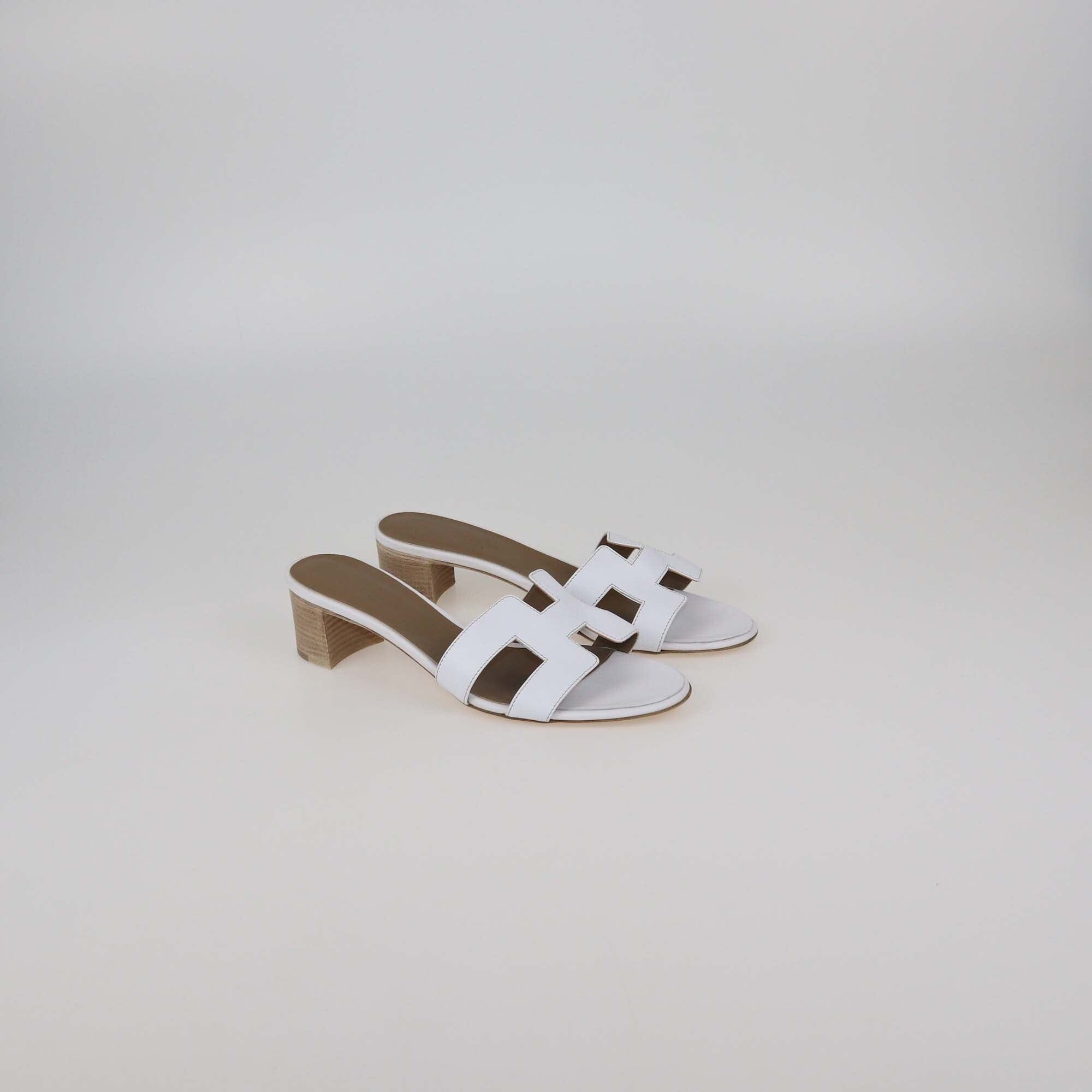 Hermes White Leather Oasis Sandals Womens Hermes 